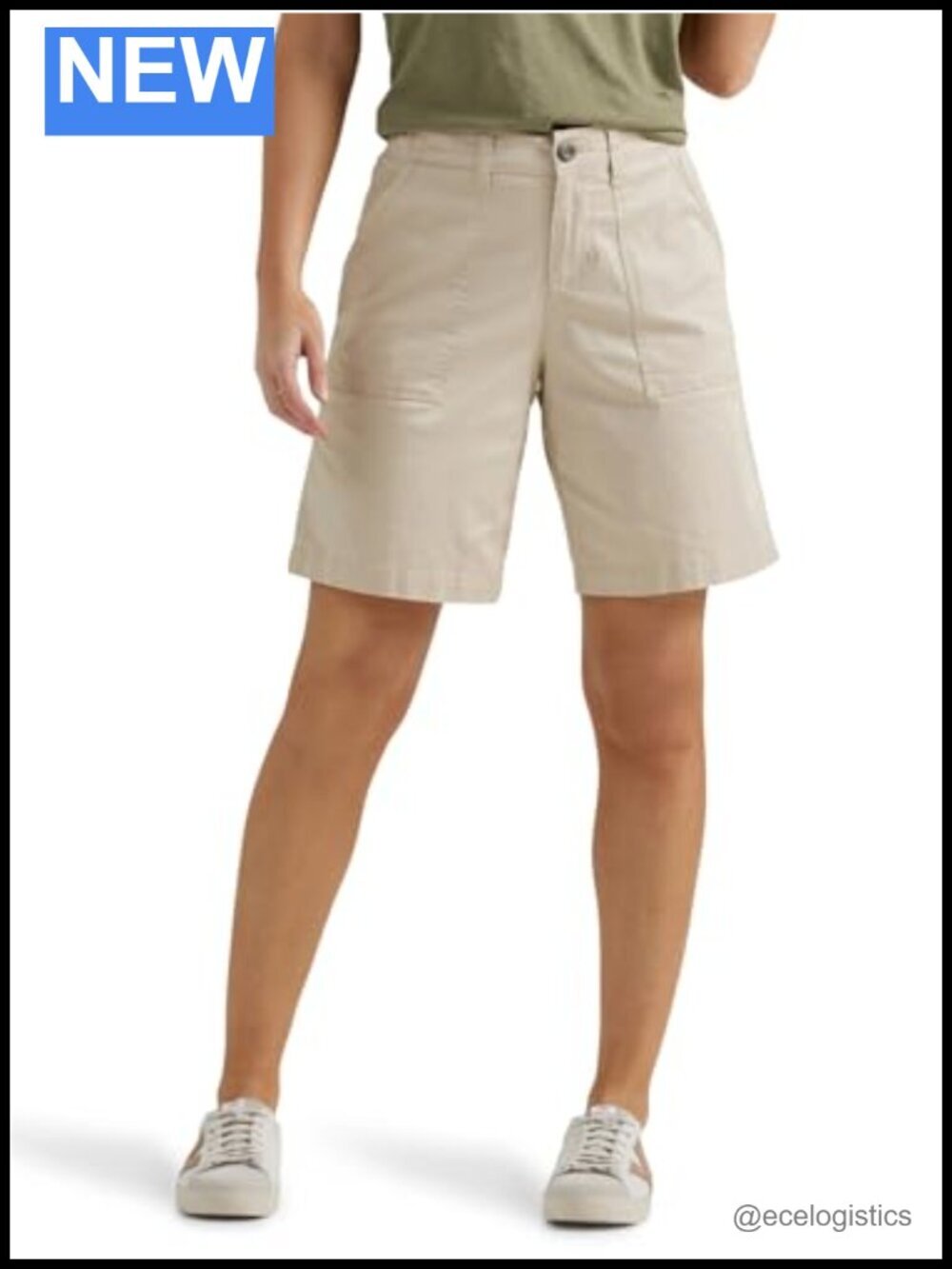 Women's Relaxed Fit Mid-Rise Bermuda Shorts 9" Inseam Stretch Cotton Utility